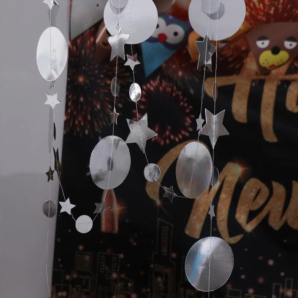 Golden Circle Dot Star Garland Banner 4m Sequin Glitter Star Circle Paper Garland DIY Decoration Party Hanging Decoration