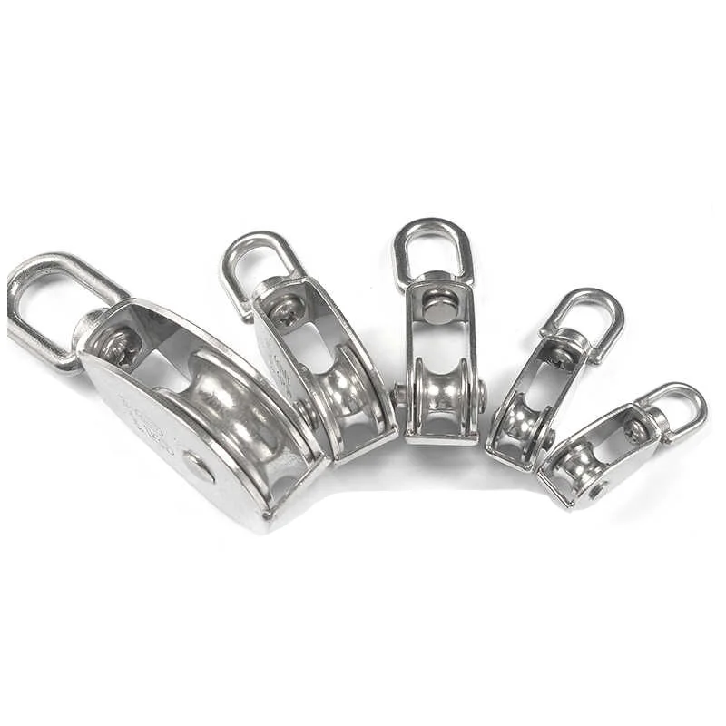 Polia única/dupla de aço inoxidável 304, roda giratória, conjunto de polia de corda de elevação, ferramentas de roda de elevação, polia de corda de fio, 1 peça