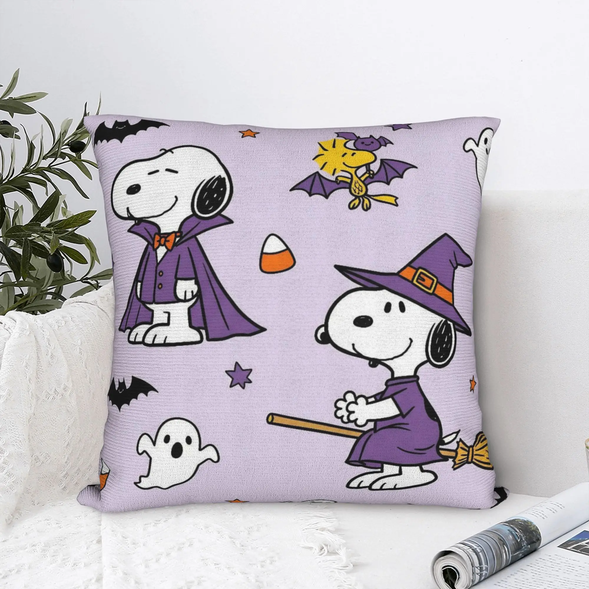 Halloween Snoopys Square Pillow Covers Polyester Couch Pumpkin Bat Ghost Cushion Cover Cute Decorative Throw Pillow Case 45*45