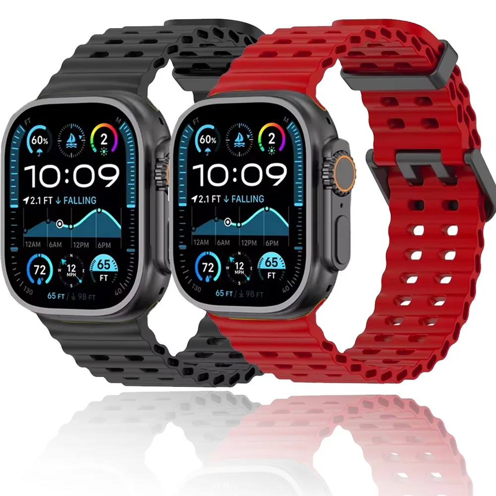 Ocean Silicone Strap for Apple Watch Band Ultra 2/1 49mm Series 10 46mm Sports Comfortable Band IWatch 9 8 7 6 5 4 SE 45mm 44mm