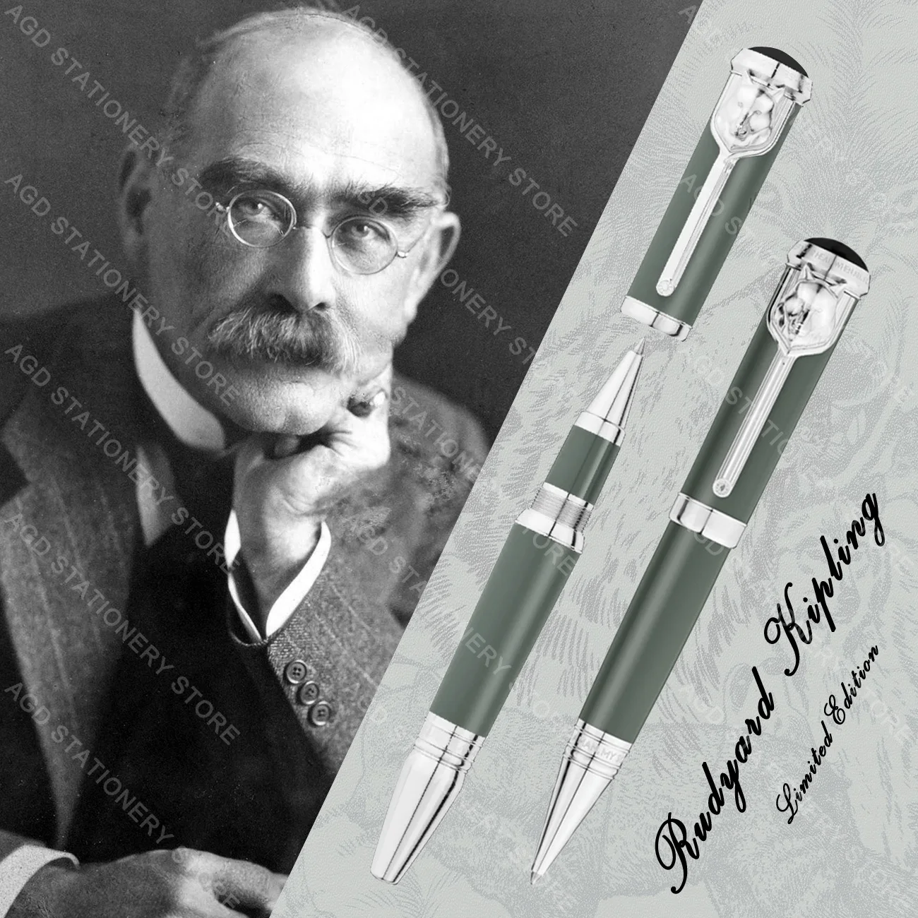 

AGD Premier Quality 1:1 Writer Rudyard Kipling MB Ballpoint Pen Luxury Stationery With Embossed Wolf Head Design 6358/8600