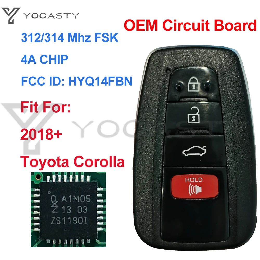 

YOCASTY HYQ14FBN Smart Key 312/314 MHZ 4A Chip For 2018 2019 2020 2021 Toyota Corolla Cross For USA Brazil Market 8990H-12010