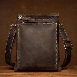 Handmade leather men's bag retro leather shoulder bag crazy horse skin simple crossbody bag mobile phone bag