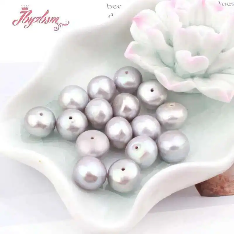 

Natural Gray Freshwater Pearl Half Drilling Button Stone Beads For Yourself DIY Earring Jewelry Fashion Beads 5 Pair