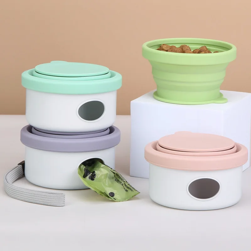 Portable Dog Feeder Combination Case Folding Pet Bowl Food Grade Silicone Walk The Dog Feeder Water Bottle Pet Accessories