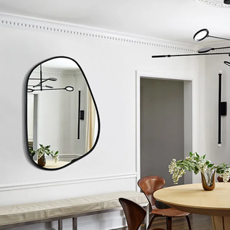 Design Black and Gold Home Decor Minimalist Customized Mirror Wall Art Irregular Wood Frame Wall Mirror with Wood Frame