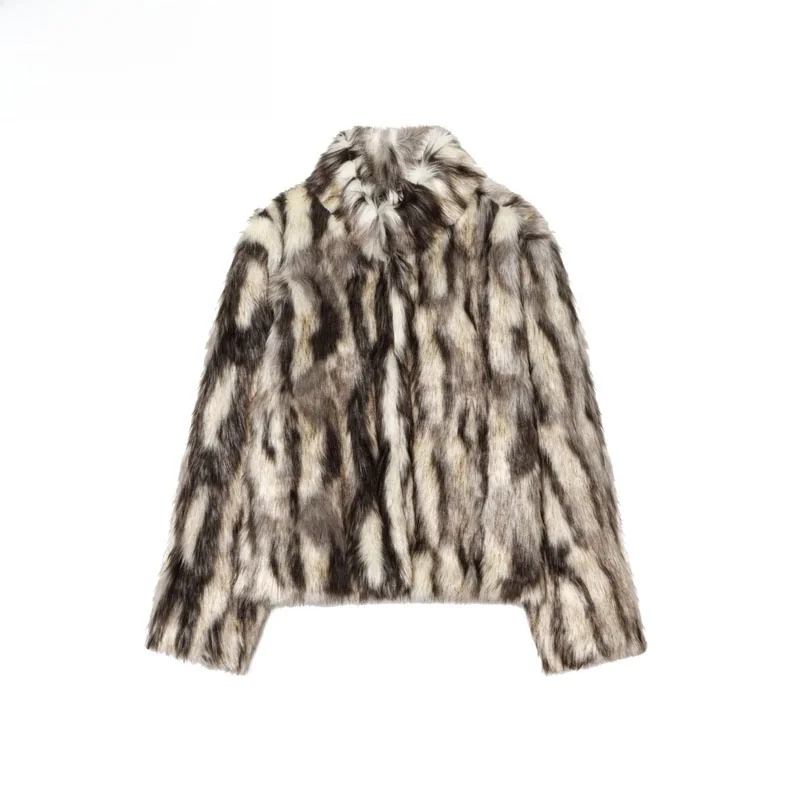 

Faionable Artificial Fur Effect Coat Women's Sle Autumn New Arrival ZBZR Commute Straight Cut ort Length Zipper Closure