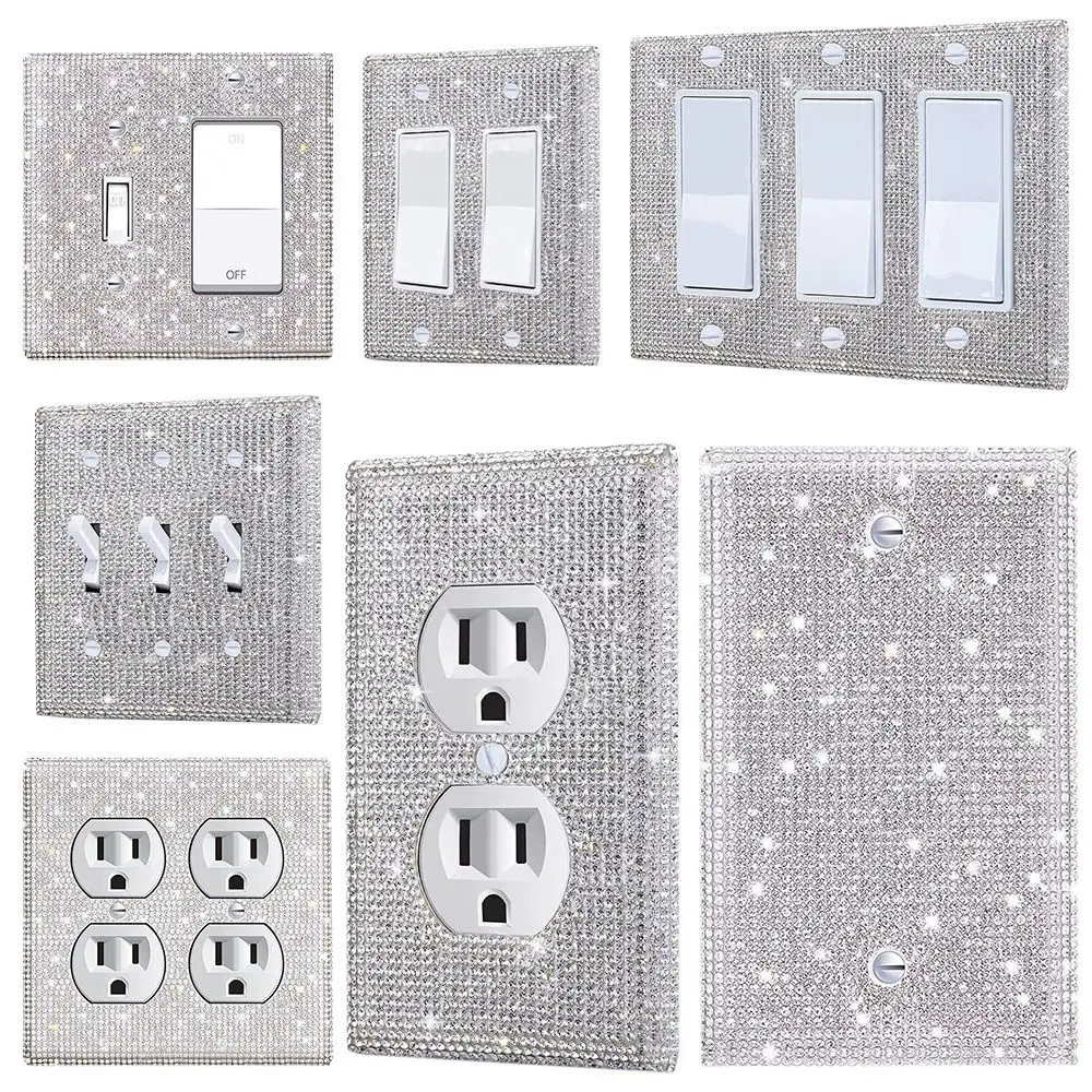 Switch Panel Sticker Rhinestones Wall Plate Cover With Screws Glitter Crystal Plug Outlet Light Socket Covers Home Decoration