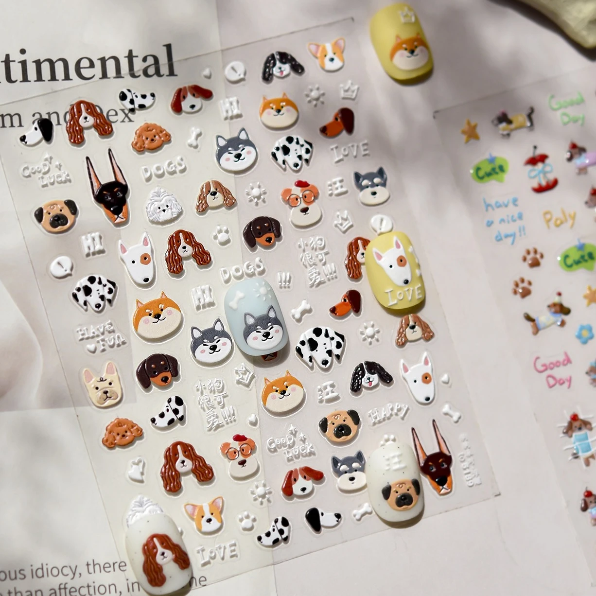 

Grid Bone Lines Apple Dachshund Corgi Dog German Shepherd Greyhound Bowknot Capture Adhesive Nail Art Stickers Manicure Decals