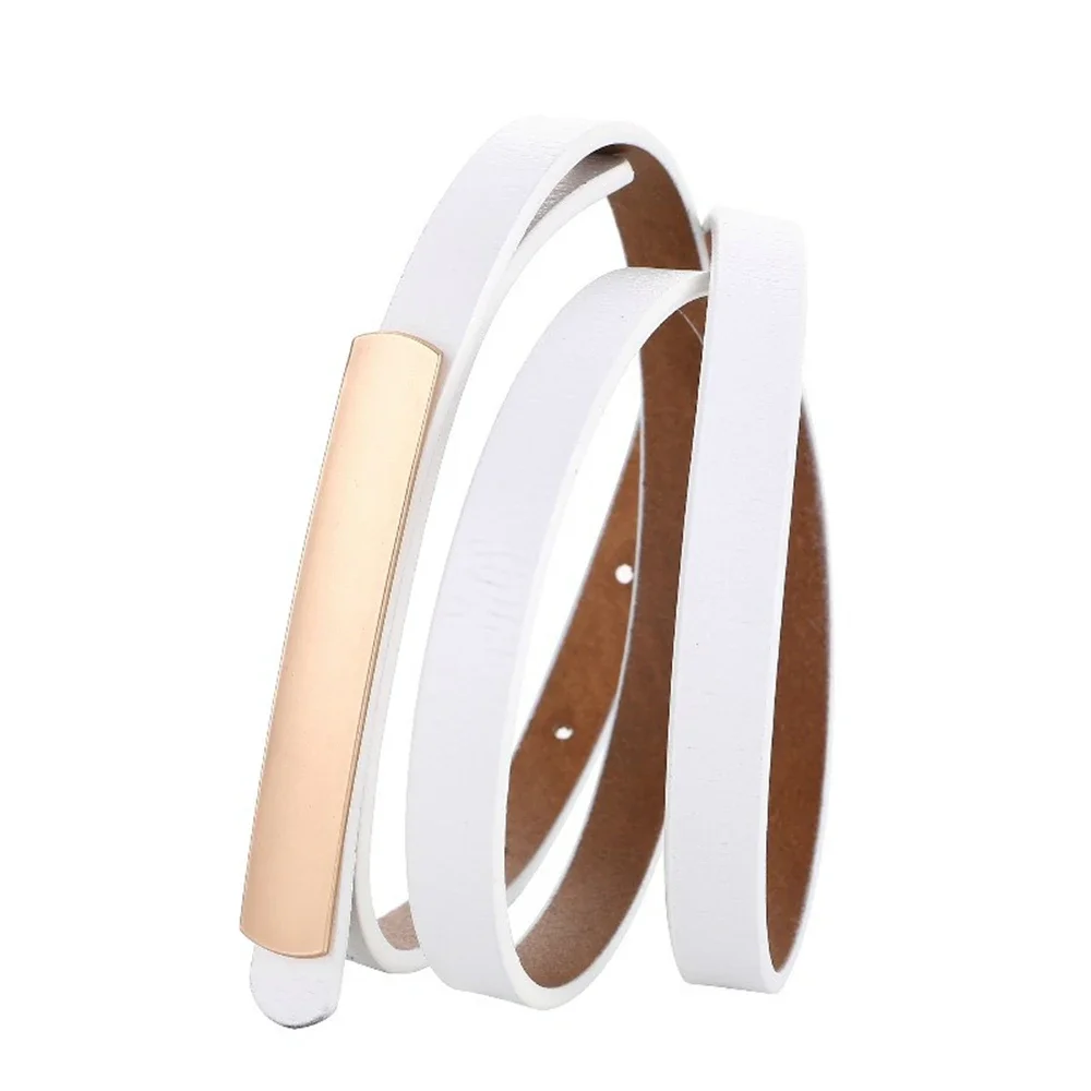 

LA SPEZIA White Waist Belt Genuine Leather Women Belt Cowskin Smooth Buckle Lady Dress Belt Solid Thin Female Strap Gold Buckle