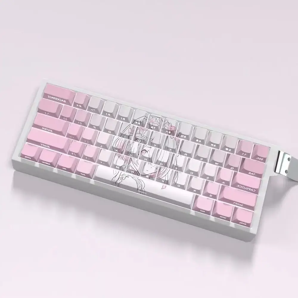 

Pink Rem Custom Keycaps Cute Anime PBT Cherry Personalized Keycaps for Wooting 60 65 68 Magnetic Axis Mechanical Keyboard