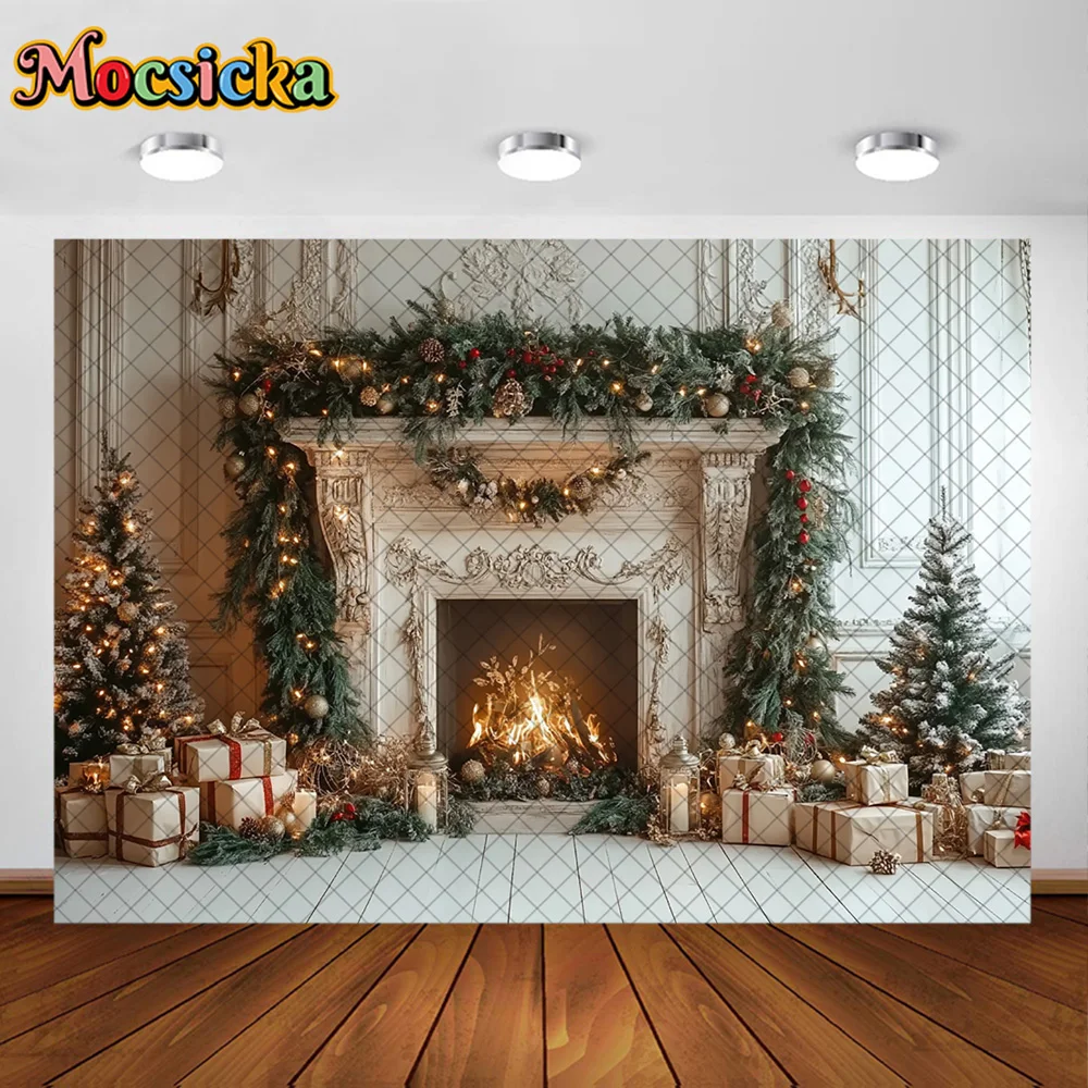 Mocsicka Latar Belakang Fotografi Pohon Natal Perapian Lilin Dekorasi Latar Belakang Anak Bayi Natal Pesta Liburan Prom Studio Prop