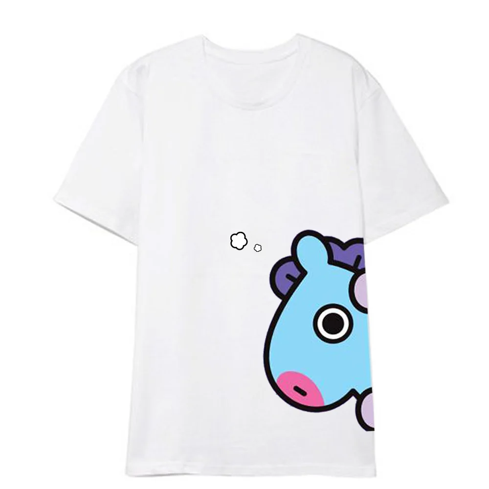 BT21 bawełniana koszulka moda nowa koszulka z motywem kreskówkowym śliczna koreańska koszulka z krótkim rękawem Anime luźna koszula bazowa najlepszy