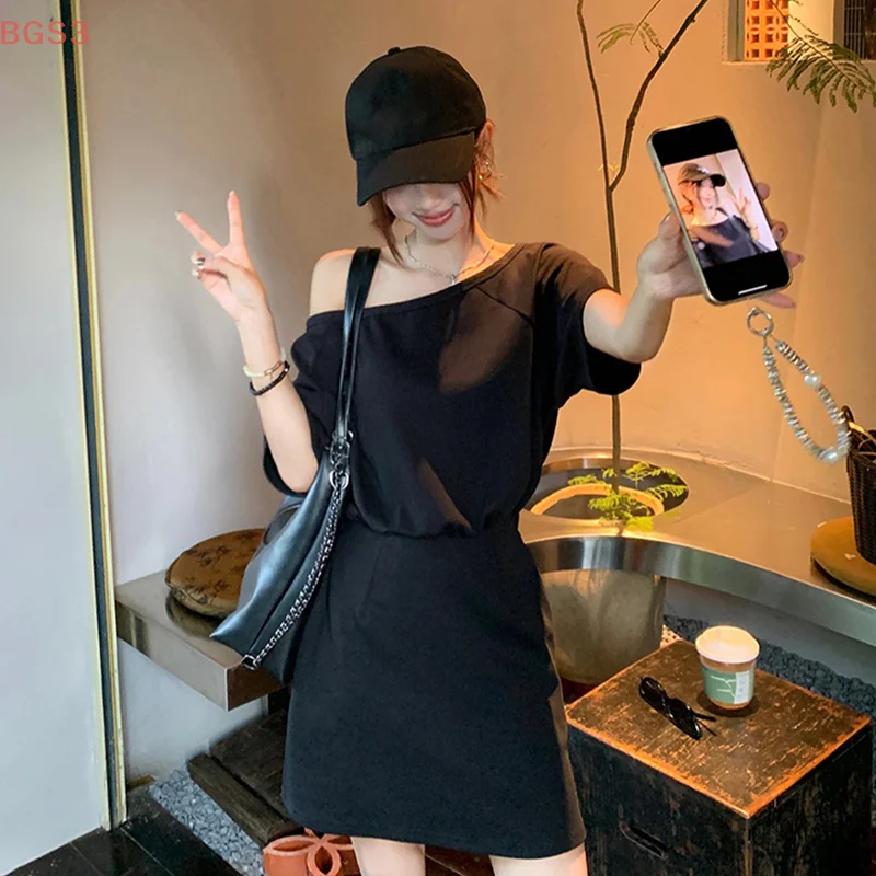 Sommer Off-Schulter Kurzes Kleid Frauen Koreanischen Stil Schräg Kragen Design Kleider