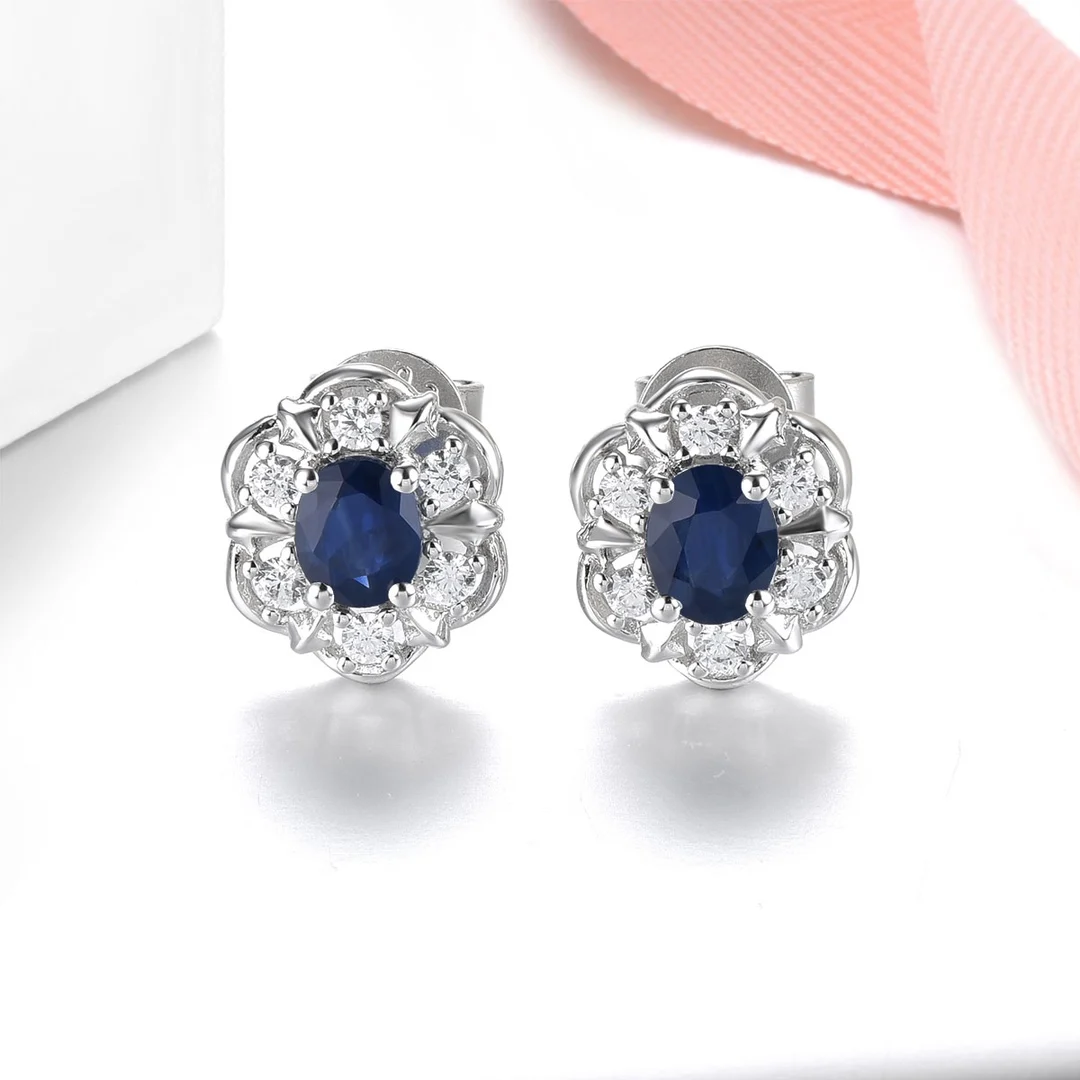 

HT2024 Fine Jewelry Solid 925 Sterling Silver Natural Blue Sapphire Gemstones 5*4mm Earrings for Women Fine Presents