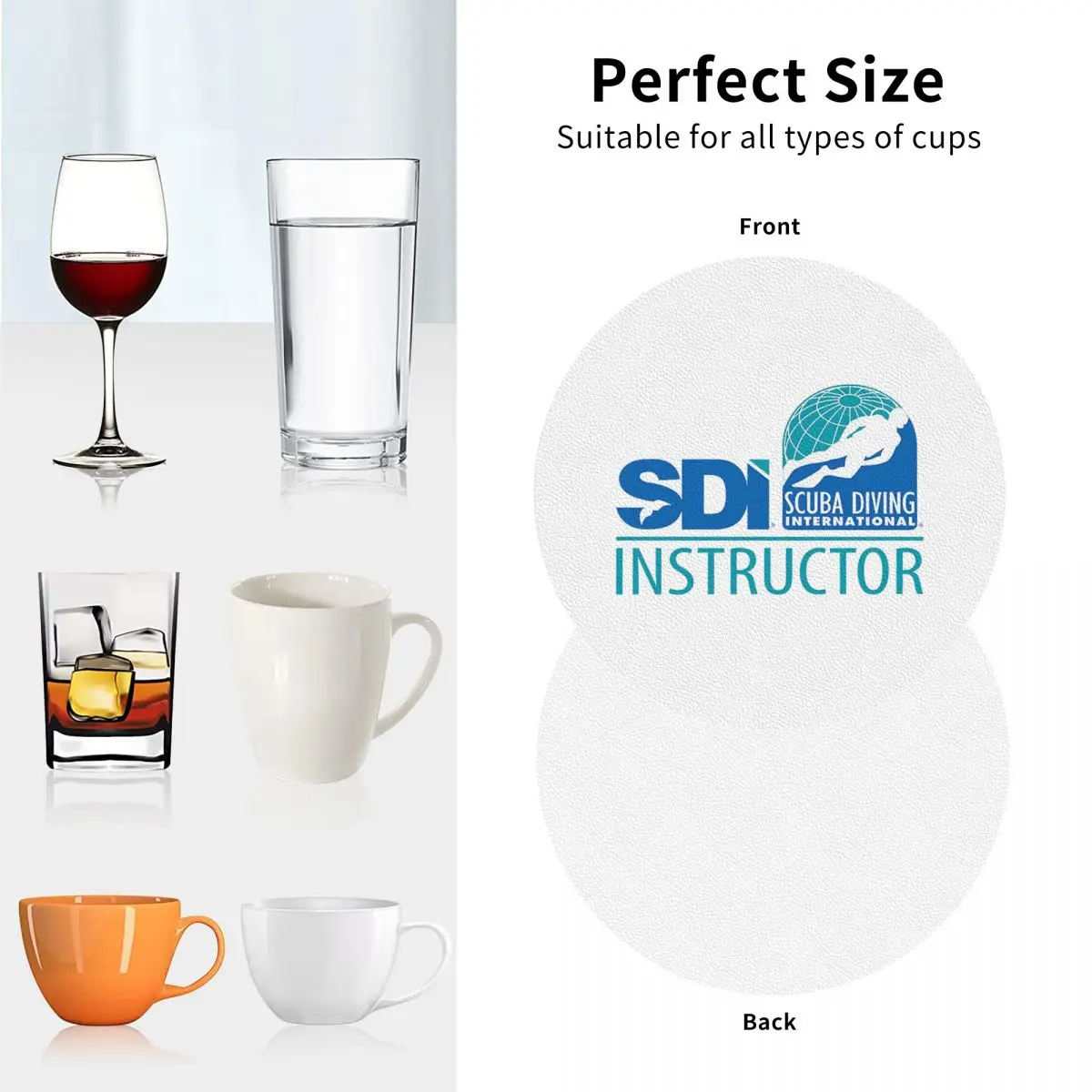 سكوبا ديفينغ إنترناشيونال (SDI) - مفارش جلدية للمدربين، مفارش قهوة عازلة للمنزل، مجموعة من 4 قطع