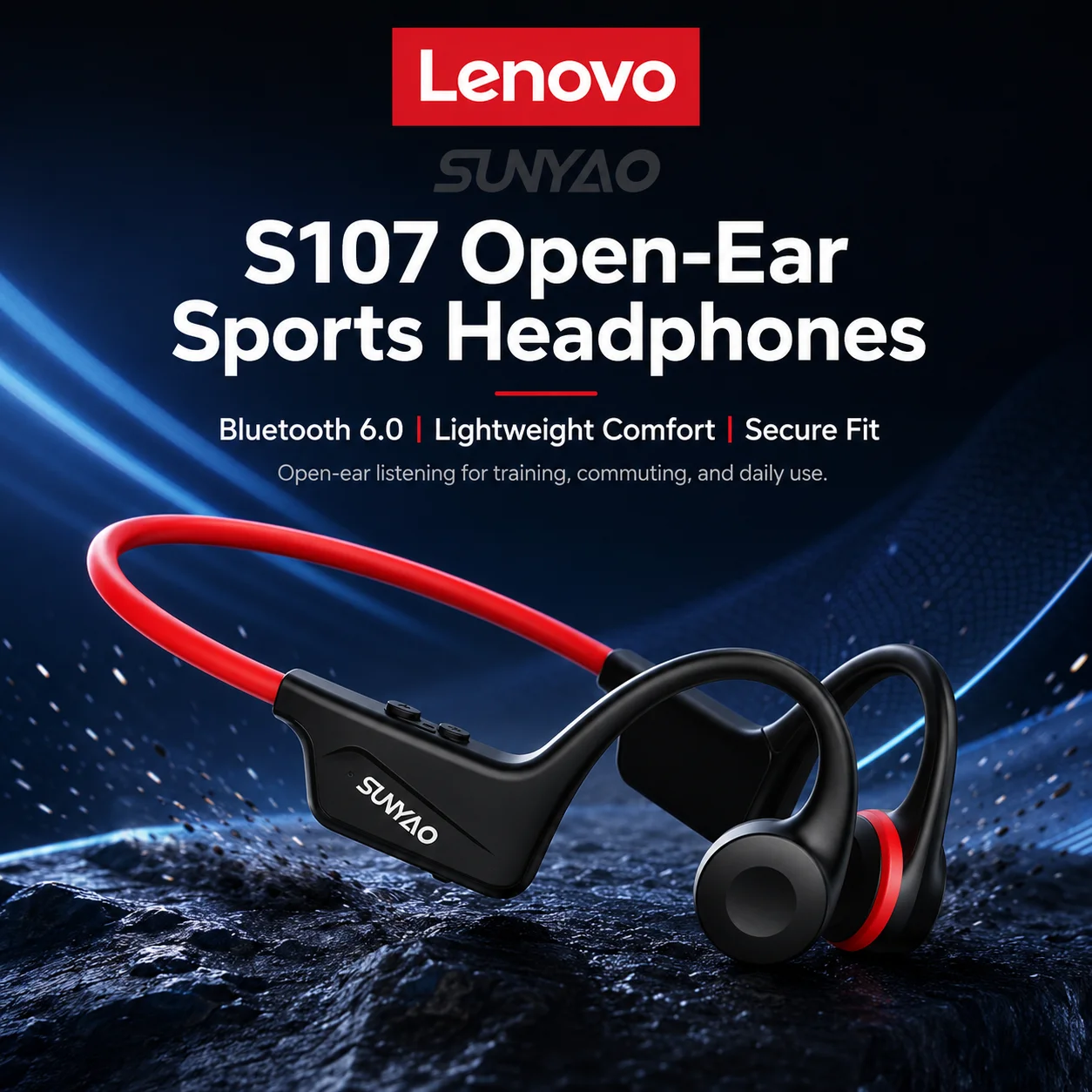 Choice Lenovo Bone Conduction Earphones S107 Bluetooth 6.0 Headphone Wireless Sport Ear-hook Headset Cycling Fitness Earbuds New