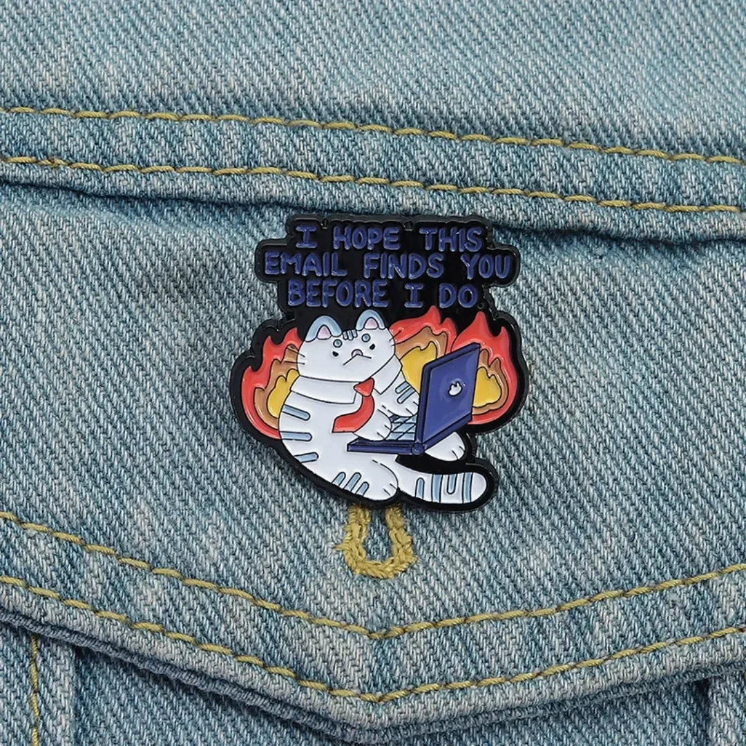 Programmer Angry Cats Metal Enamel Pin Cartoon Cat Brooches Office Quotes Badges on Clothing Hat Wholesale Custom Accessory Gift