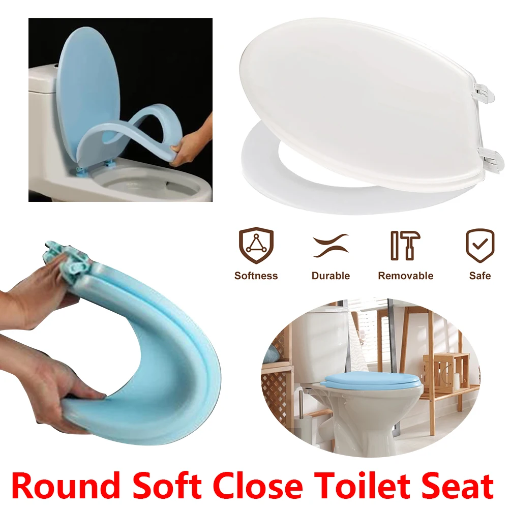 

Round Soft Close Toilet Seat Comfortable Soft Close Cushion Bathroom Replacement Cover Seats for Bathroom Seats Standard Toilets