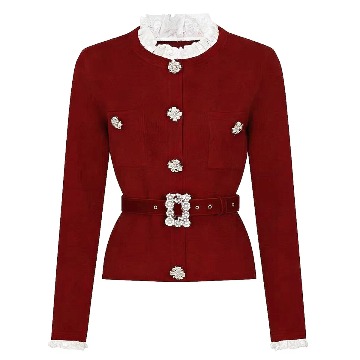 

High Quality Summer New Style Fashionable Temperament Commuting Women's Style Lace Edge Belt Knitted Women's Top Jacket