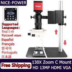 1080P 13MP 130X FULL HD Industrial Microscope C-Mount Digital Camera Via HDMI Measurement For PCB Soldering Phone Repair