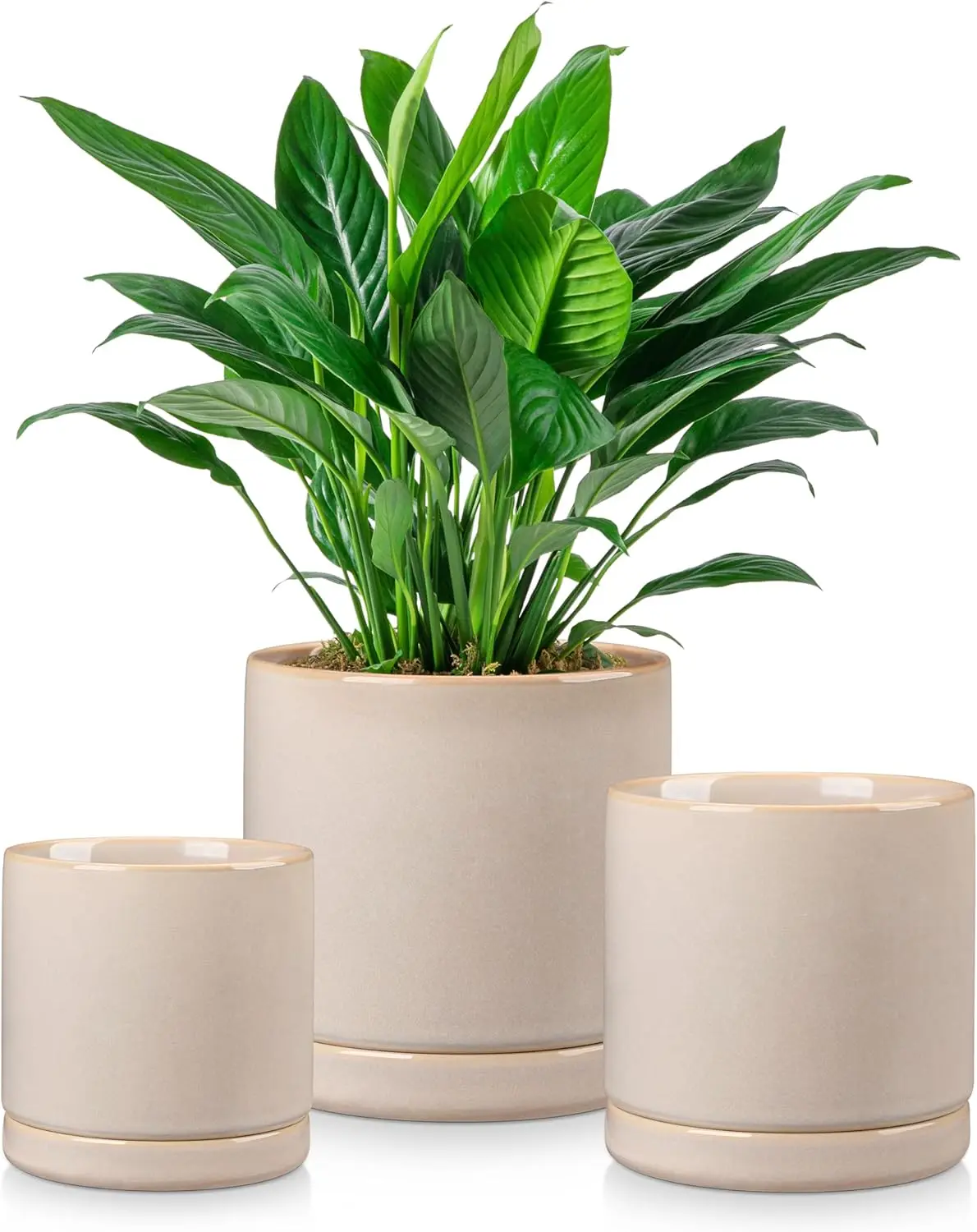 

Ceramic Plant Pots, 3 Piece Planters for Indoor Plants, 4.25+5.25+6.25 Inch Flower Pots with Drainage, Plant Pots Indoor