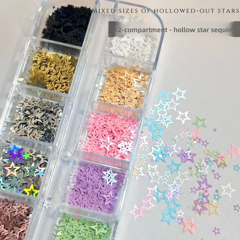 LYLE Hot Trendy Hollow Star Glitter Sequins Ultra Thin Macaron Colorful Five Pointed Star Nail Art Stickers DIY Decor Charms Set