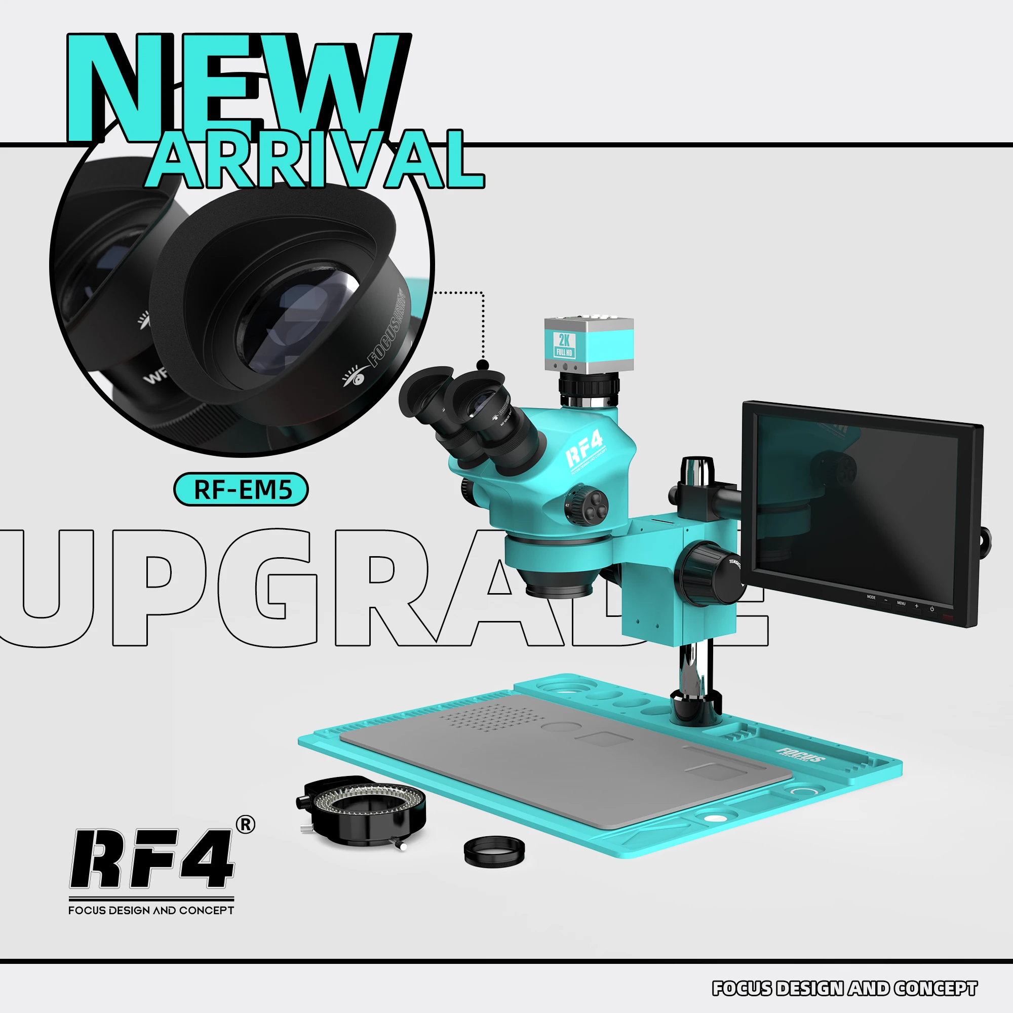 RF4 HDMI 1080P 2K Camera 10-Inch HD Monitor 7X-50X Enlarge Synchronization Zoom Trinocular Microscope RF7050TVD2-2KC2-S010