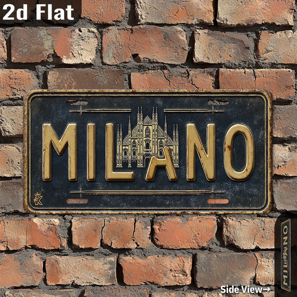 2D Flat, [], 1pc, Italy, Metal Vintage Aluminum Sign, Outdoor Plaques And Wall Art (30.23Cm X 15.24Cm), Milan, Retro Home Decor