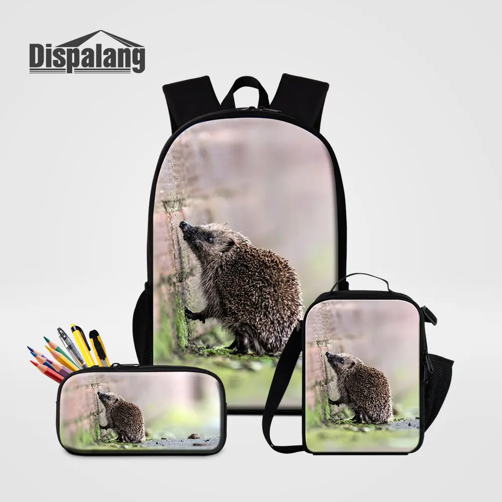 3PCS School Bags With Pencil Case Lunch Bag Children 16 Inch Large Backpack Hedgehog Animal Printing Bookbag Primary Schoolbag