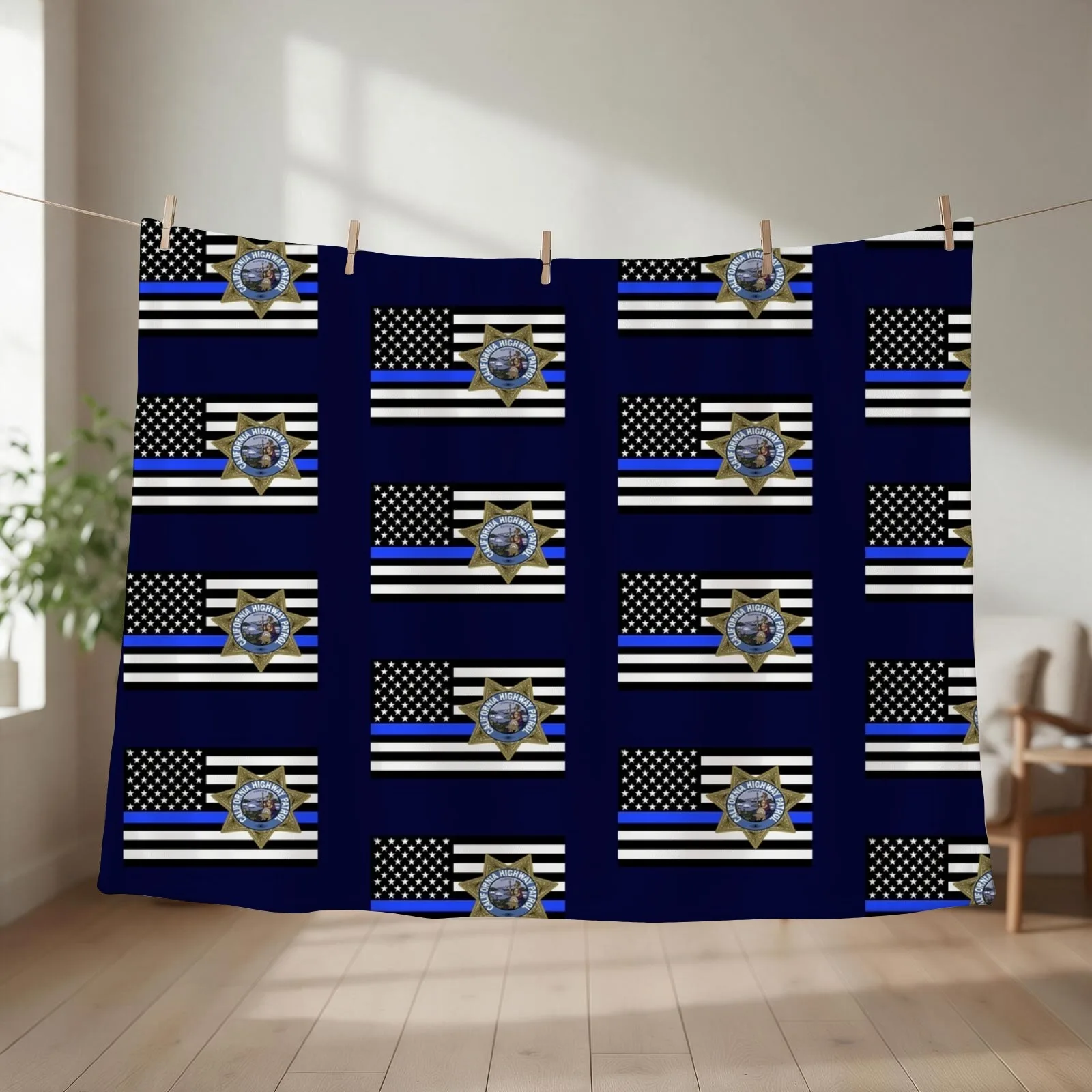 California Highway Patrol Blue Flag Throw Blanket couch cozy soft plush fuzzy picnic outdoor blanket