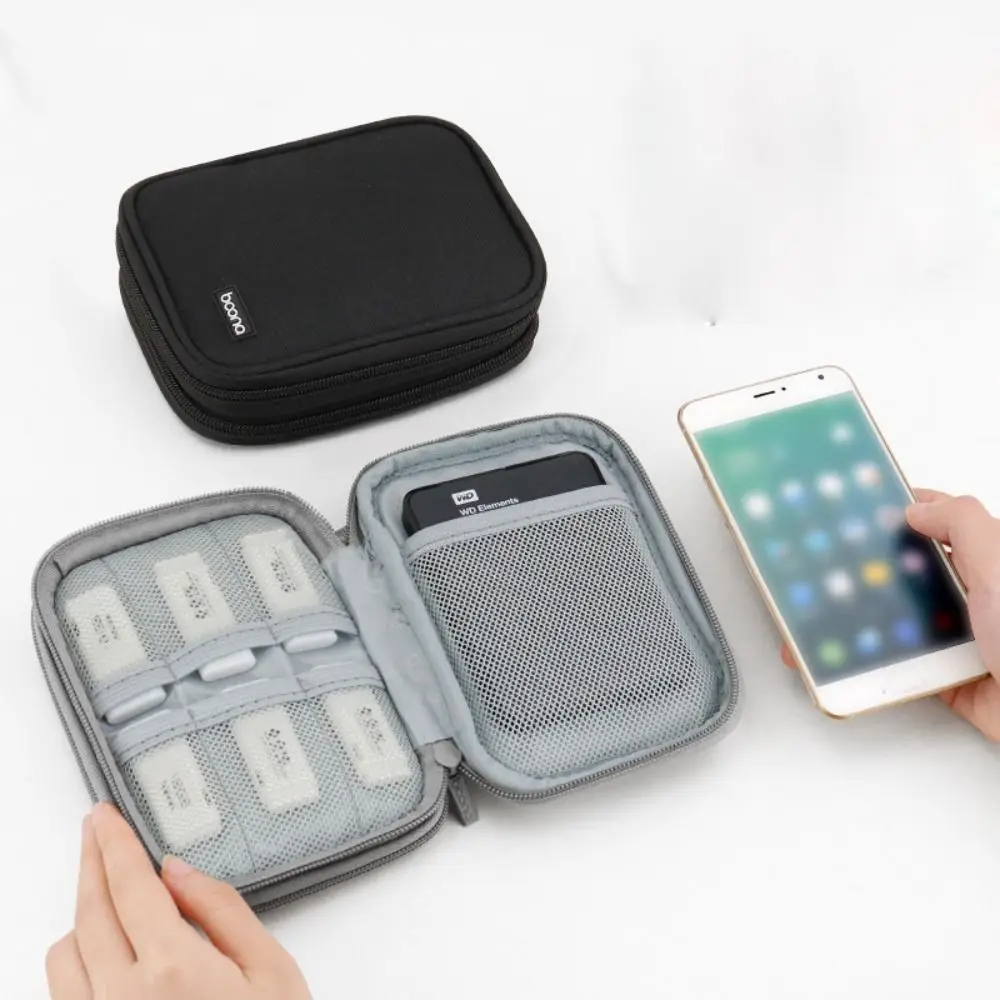 

Double Layer External Hard Disk Storage Bag Zipper Oxford Cloth Travel Data Cable Bag Wear-resistant Shockproof Organizer Bag
