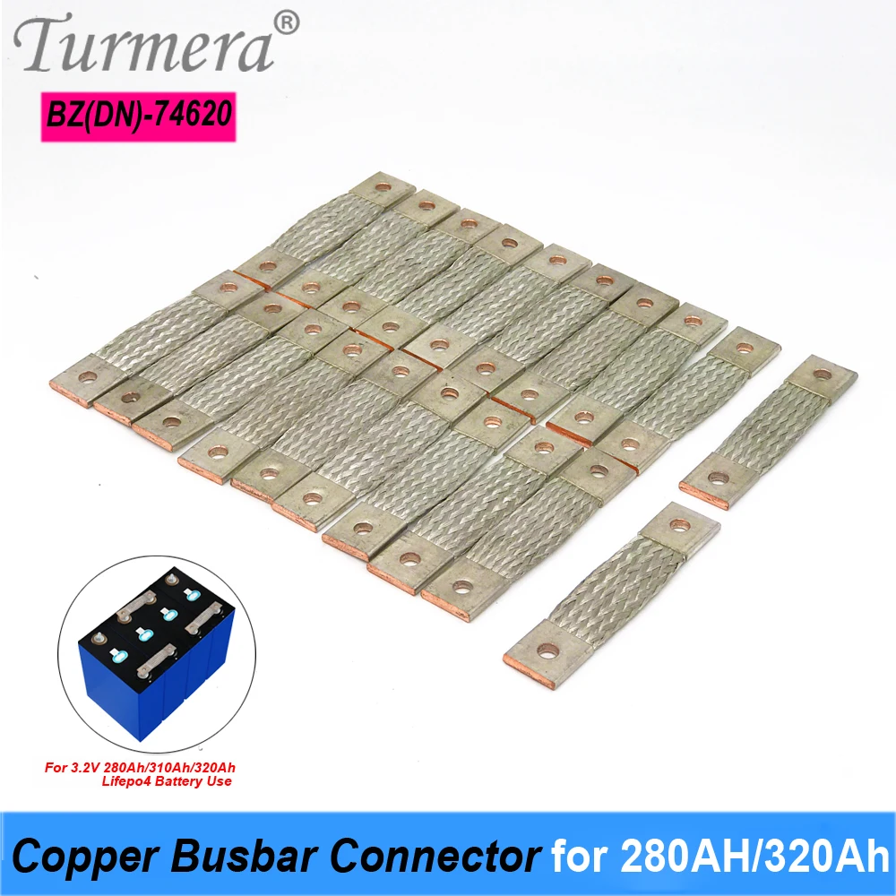 Turmera 12V Busbar Lifepo4 Battery Flexible Copper Connecter Hole to Hole 74mm 2mm 400A Use in 280Ah 310Ah 320Ah Lifepo4 Battery