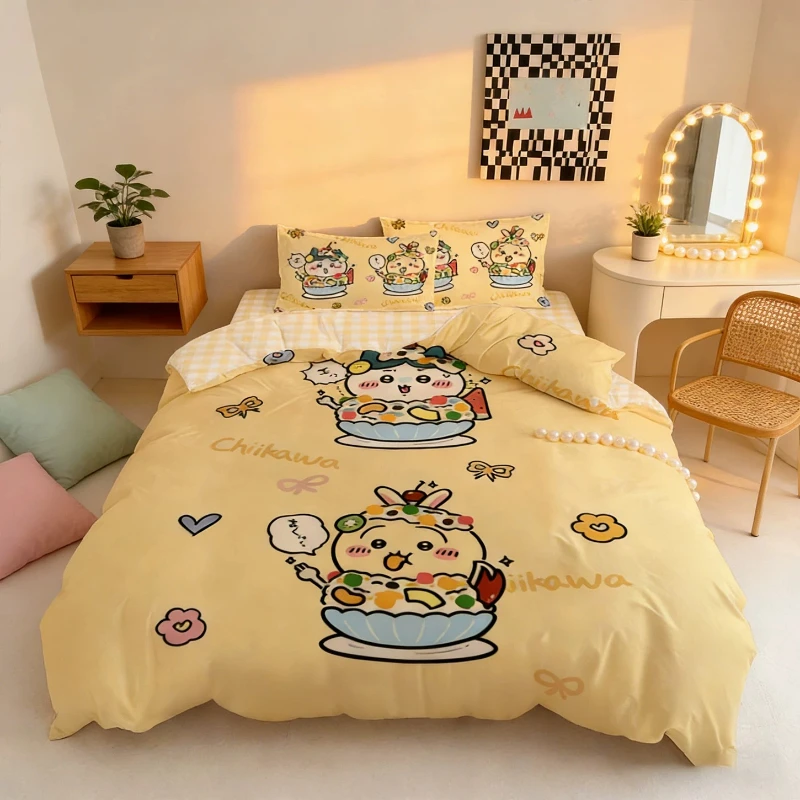 Chiikawa Hachiware Usagi Kawaii Anime Cartoon Pure Cotton Four Piece Set Quilt Cover Bed Sheets Bedding Cute Comfortable Simple
