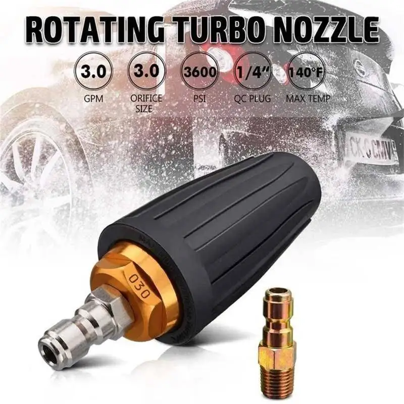 360 Degree Rotating Turbo Nozzle 1/4" Quick Connect Plug Ceramic Core Aluminum Nozzle High Pressure Washer Cleaner Accessories