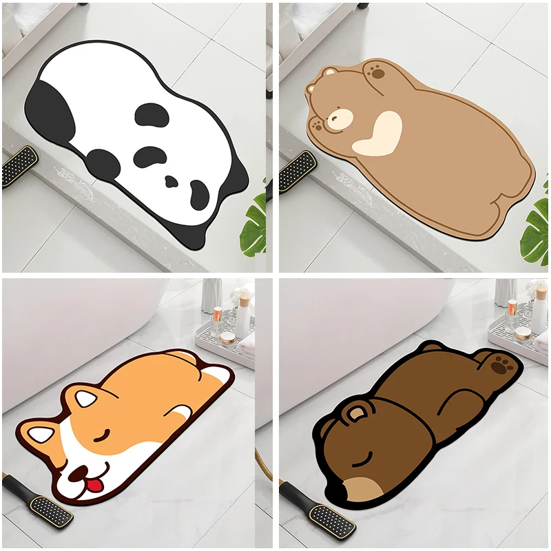 Cartoon Shaped Diatomaceous Earth Mud Quick Drying Floor Mat, Bathroom Absorbent Carpet, Animal Shaped Door Mat, Rubber Anti SLI