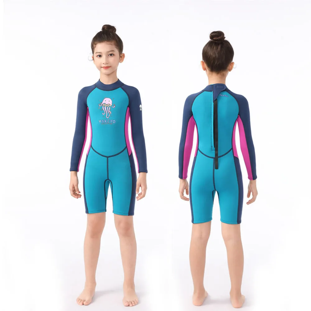 Children's 2.5mm Neoprene Wetsuit Boys Girls One-piece Swimsuit Warm Long Sleeve Water Sports Surfing Snorkeling Swimming Suit
