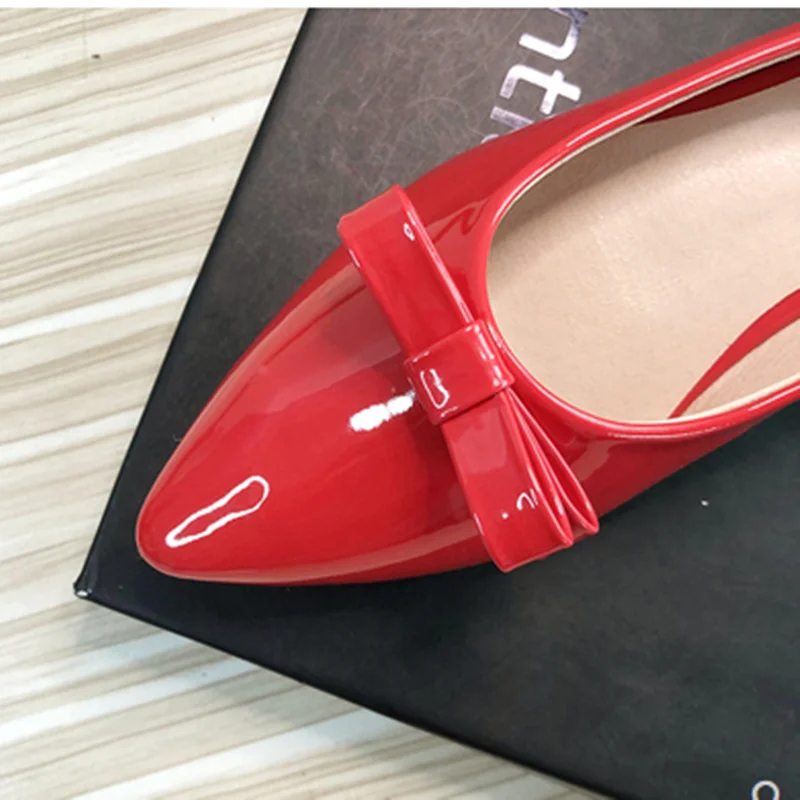 Women Hot Sell Mocasines Ballet Dancer Shiny Leather Bow-Knot Sweet Flats Pointy Toe Slip-Ons Cyan Daily Leisure Shoes Wide Fits