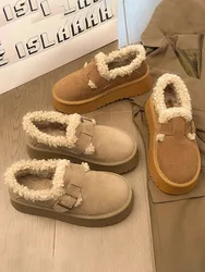 Mocassini pelliccia Casual donna zoccoli per scarpe piattaforma calzature femminili Creepers nuovo inverno abito retrò tessuto di cotone peluche di base Med roma