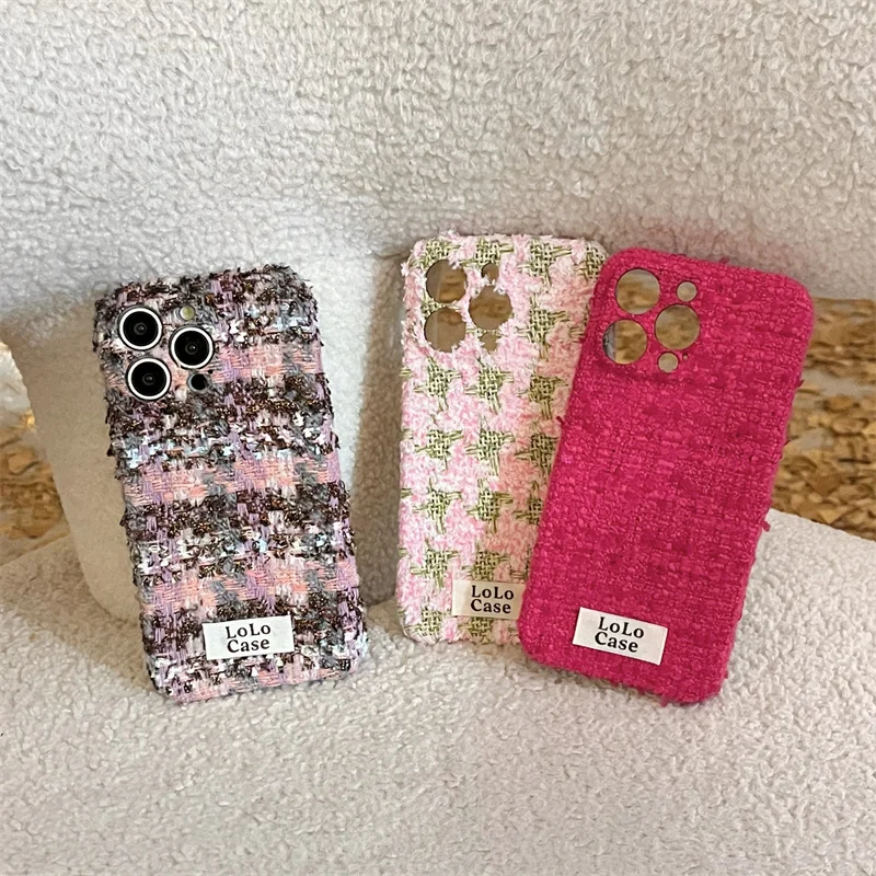 Luxury Velvet Fabric Phone Case For iPhone 16 Pro 14 12 13 15 Pro Max Cover Fashion Cloth Cute Protective Cases For Apple 15Pro