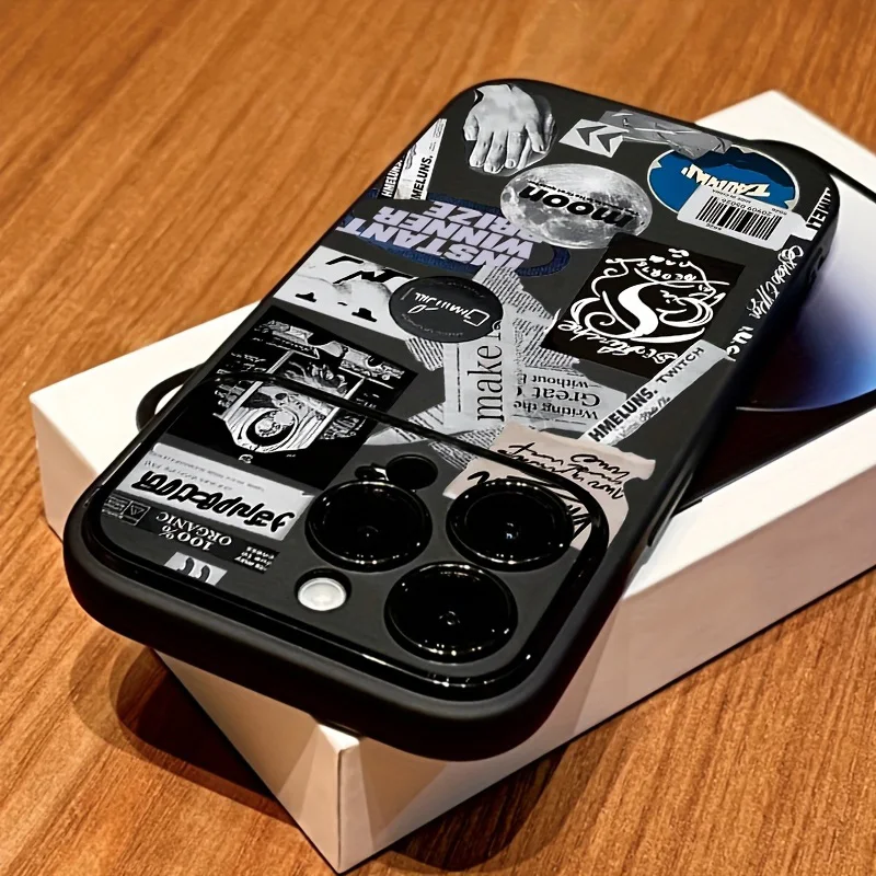 Phone Case For iPhone 18 17 16 Pro Max Air 15 14 13 12 11Pro Plus XS XR Collage Art Pattern Black Handy Window Shockproof Cover