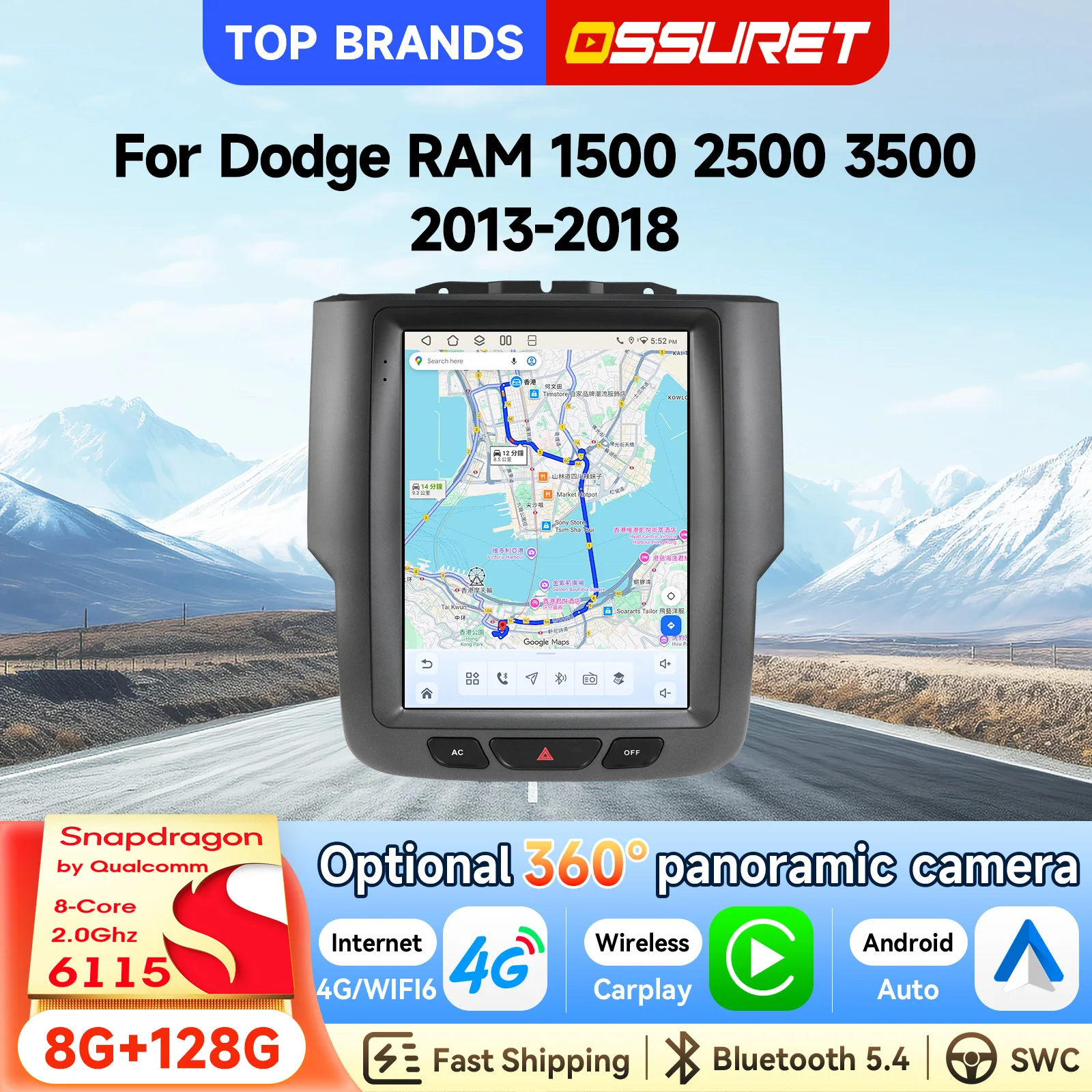 OSSURET Bestseller 9,7 Zoll Android 15 Autoradio für Dodge RAM 1500 2500 3500 2013-2018 Autoradio GPS-Navigation Stereo SWC Bluetooth CarPlay Android Auto Videoplayer Intelligente Head Unit WIFI DSP