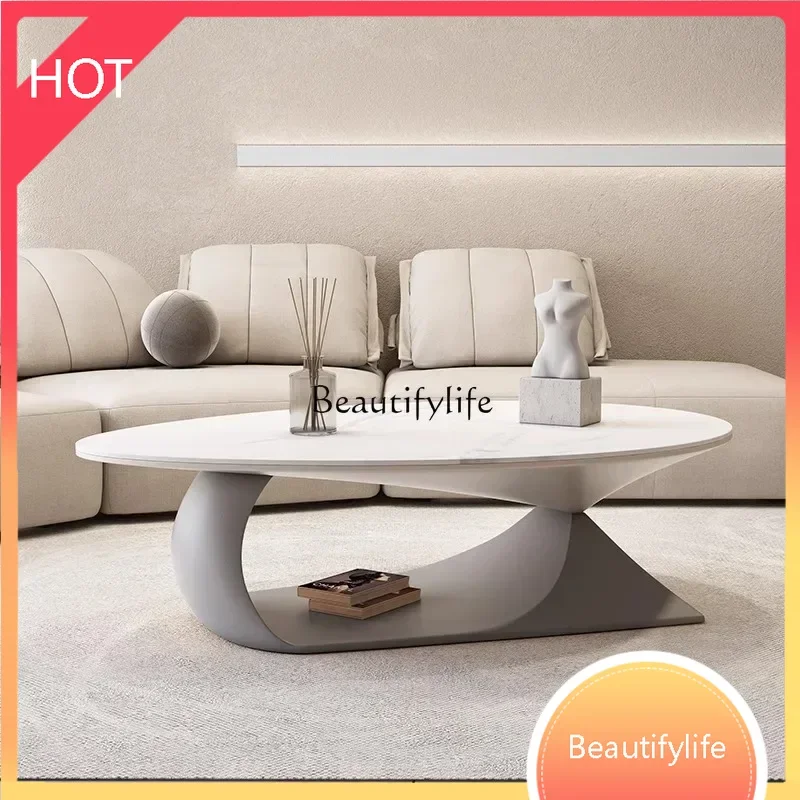 style NEWModern minimalist cream round coffee table special-shaped solid wood living room light luxury rock board coffee table