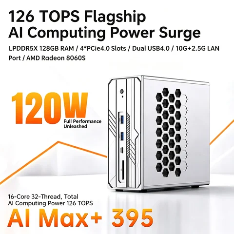 MSECORE AI Max+395 Mini PC AMD Radeon 8060S IGPU 126TOPS AI Compute LPDDR5X 10G+2.5G Dual LAN WiFi6E Windows11 8K Gaming Desktop