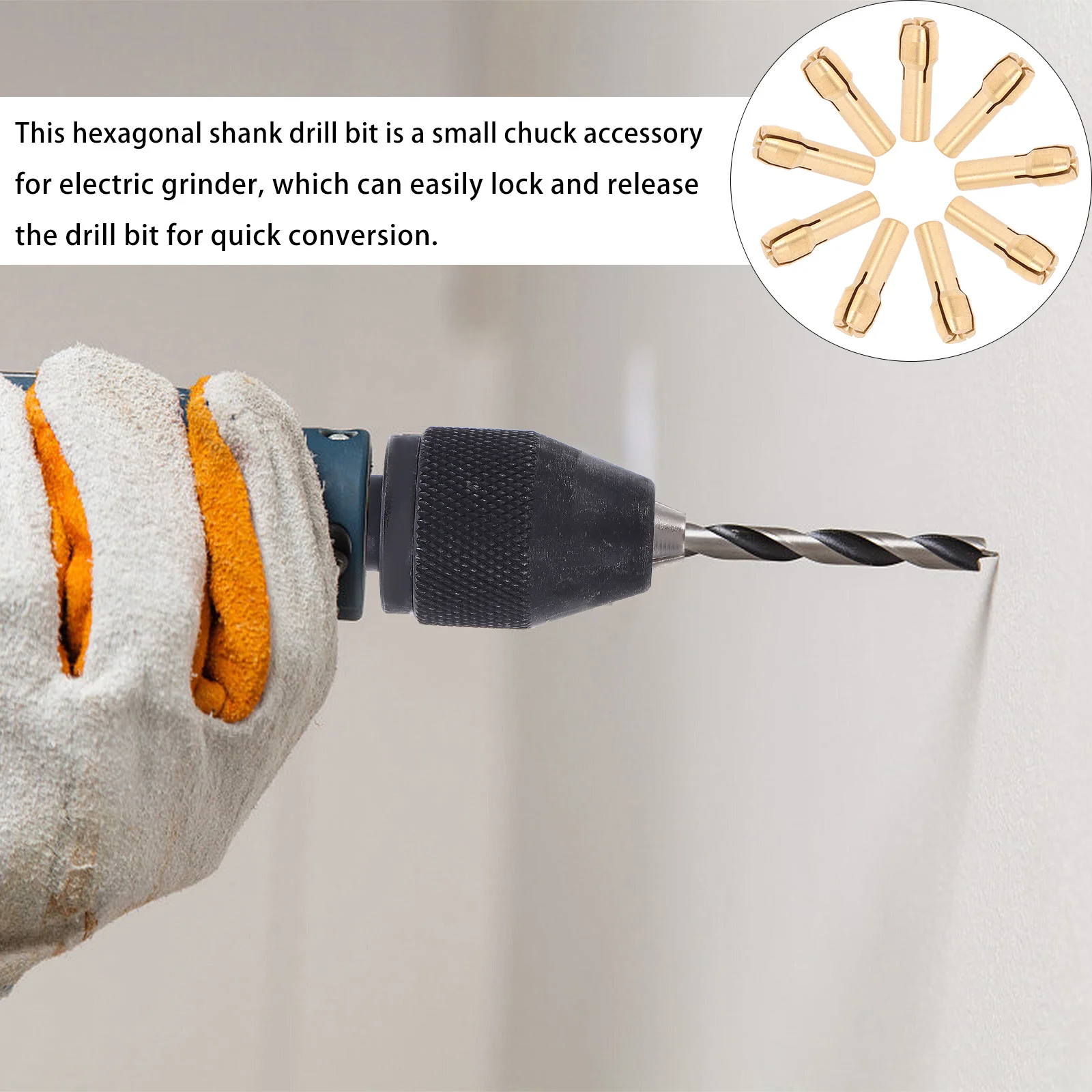 10 قطعة الحفر الكهربائية تشاك كوليت مجموعة النحاس الدقة أداة تجليخ حامل الملحقات الدوارة استبدال محول بدون مفتاح