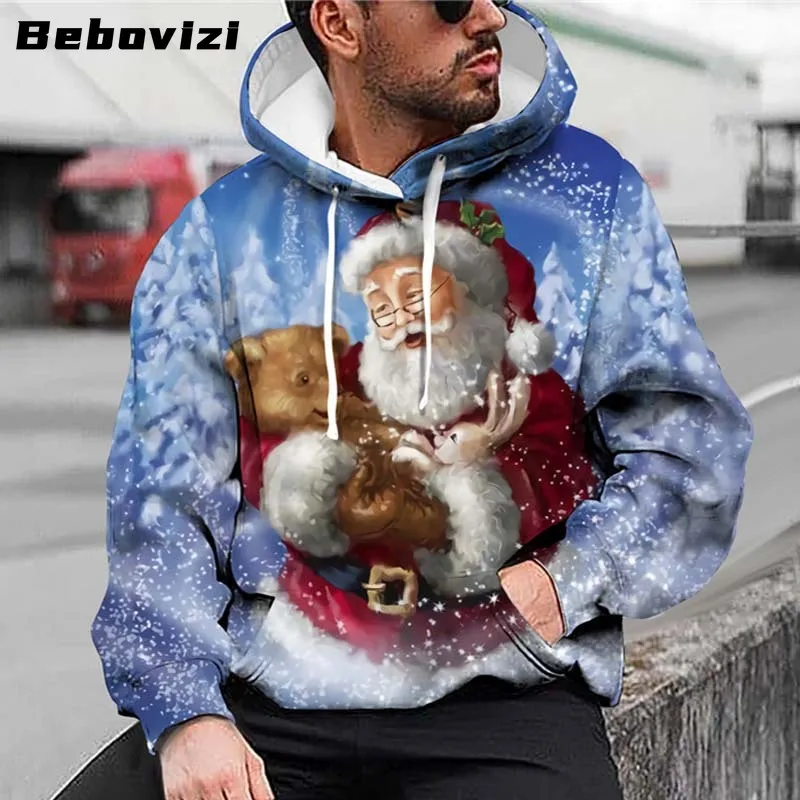 Plus Size 4XL 5XL Fashion Women Mens Christmas Hoodie Sweatshirt Santa Claus Print Hooded Streetwear Harajuku Pullover Cosplay