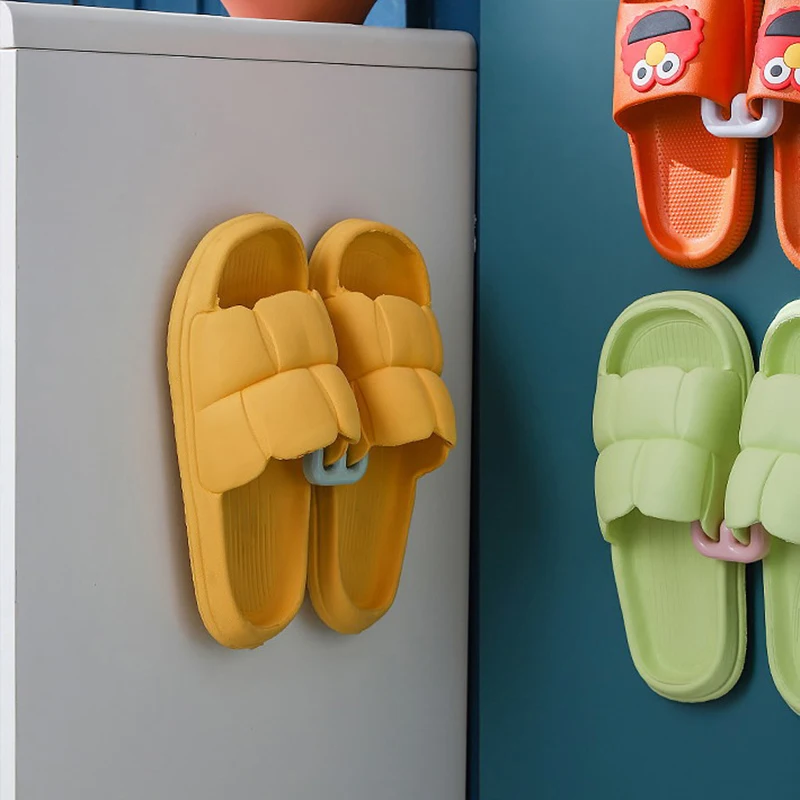 3Pcs Bathroom Slipper Shelf Self-adhesive No Punching Wall Mounted One Piece Shoe Rack Space Saving Shelf Bathroom Hanging