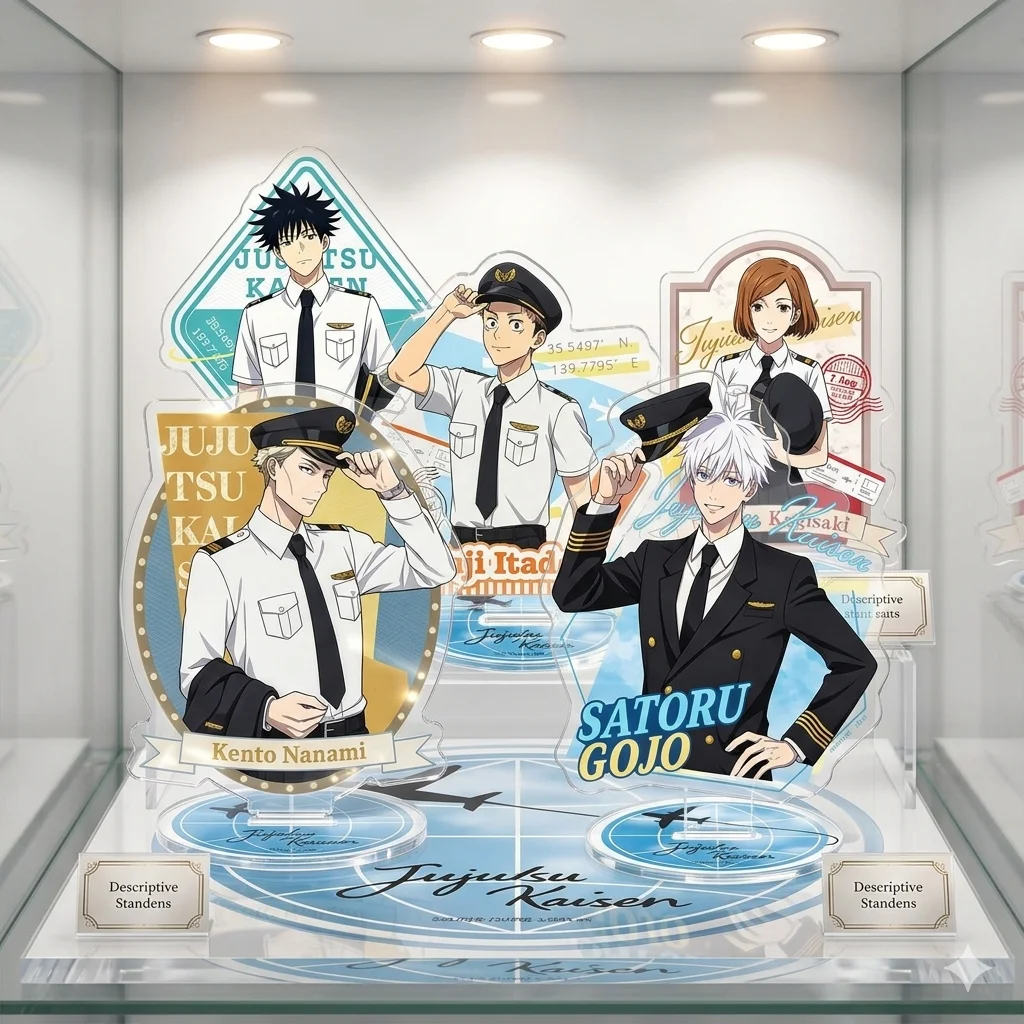 Jujutsu Kaisen JJK Gojo Megumi Yuji Nobara Nanami 10cm Haneda Airport Pilot Uniform Acrylic Stand Desktop Decoration Keychain