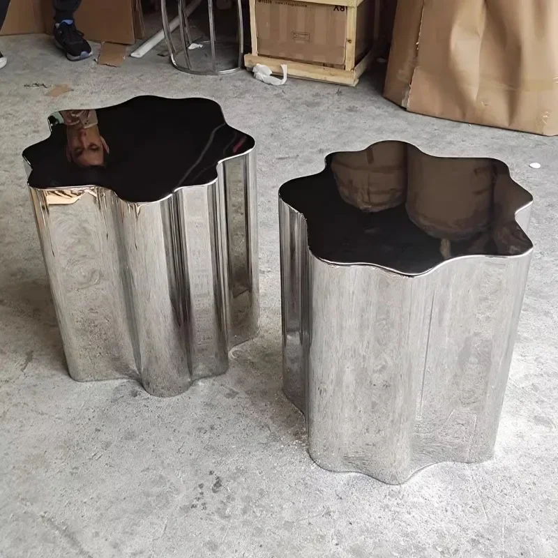 Luxury Shiny Silver Coffee Table,Stainless Steel Irregular Shaped Home Living Room Sofa,Side Corner Tables Furniture