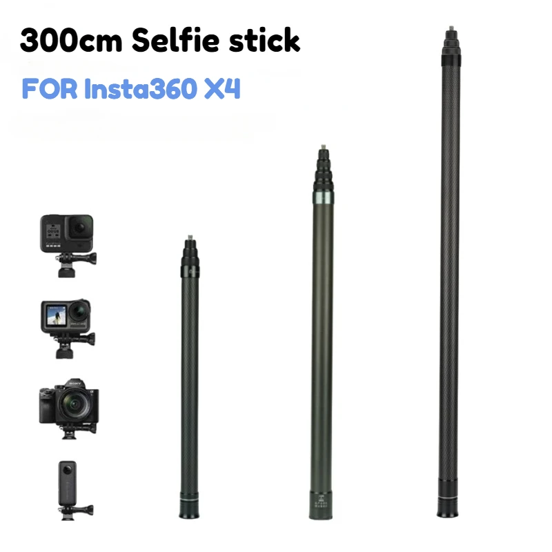 

300cm Invisible Selfie Stick for insta 360 x4/x3 GoPro Hero 11 10 9 8 7 DJI OSMO Xiaoyi SJCAM Eke Carbon fibre Telescoping Pole